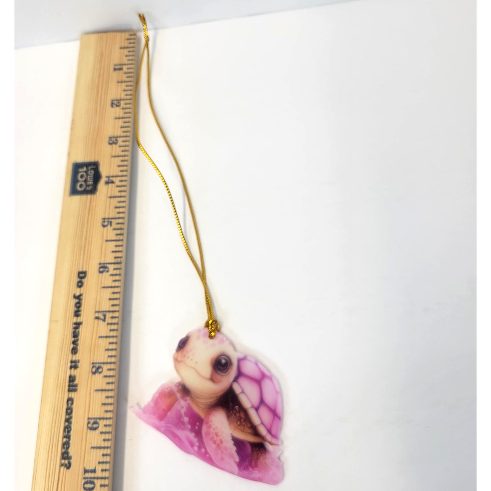 Pink Sea Turtle Hanging Ornament Cute Ocean Animal Gold Cord Tree Decor Gift - Picture 3 of 7